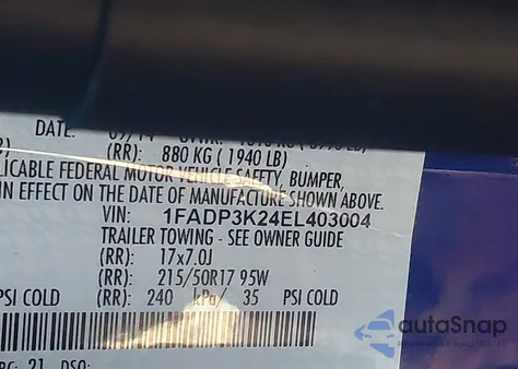 2014 Ford Focus Se из США, поврежденный, VIN 1FADP3K24EL403004